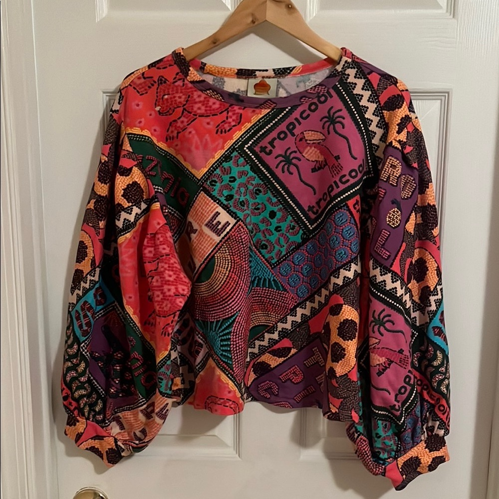 Farm Rio Multicolored Graphic Puff Sleeve Sweatshirt